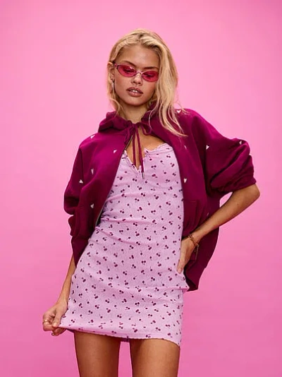 Pink Pointelle Slip Dress In Animal Print