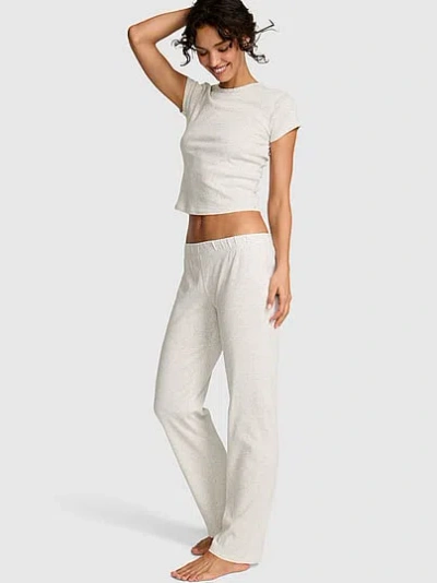 Pink Pointelle Tee & Pajama Pant Set In Gray