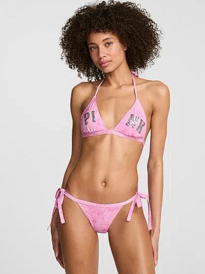Pink Push-up Triangle String Bikini Top In