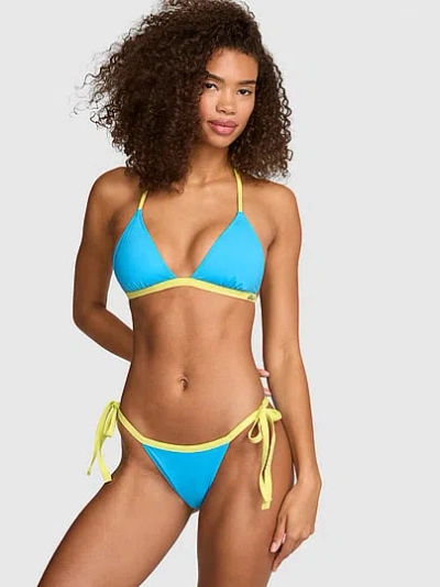 Pink Push-up Triangle String Bikini Top In Blue