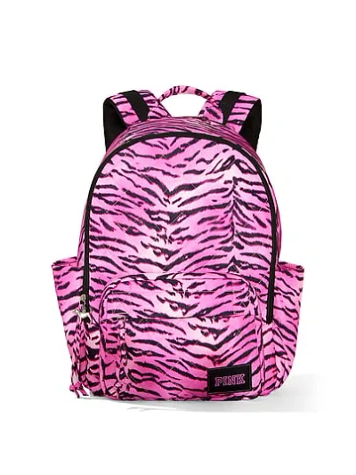Pink Quilted Puffer Backpack In Animal Print