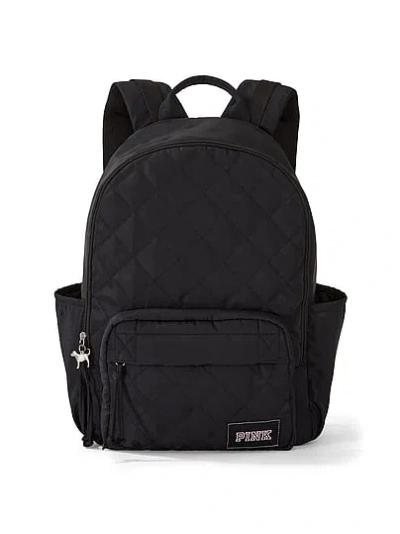 Pink Quilted Puffer Backpack In Black