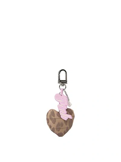 Pink Quilted Puffer Heart Keychain Charm In Animal Print