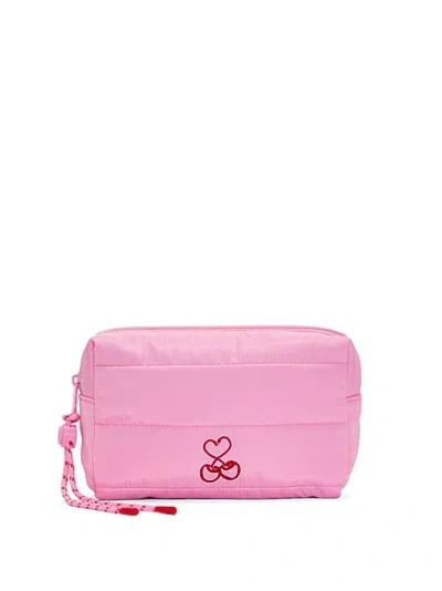 Pink Quilted Puffer Makeup Bag In