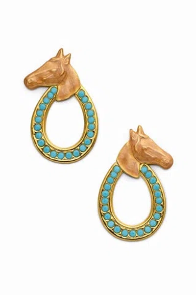 Pink Reef Lexington Horse Earrings In Blue