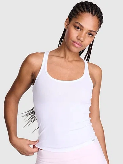 Pink Relaxed Rib Boyfriend Tank Top In White