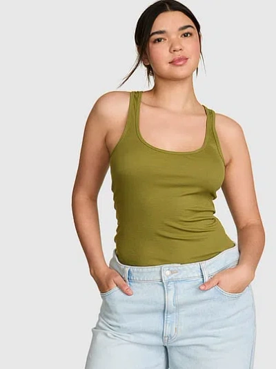 Pink Relaxed Rib Boyfriend Tank Top In Green