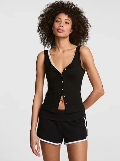 Pink Relaxed Rib Button-down Tank Top In Multi