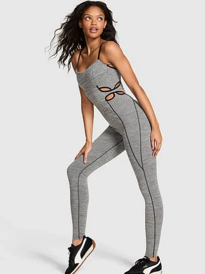 Pink Relay Cut-out Onesie In Gray