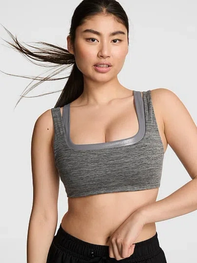 Pink Relay Double Up Square-neck Bra In Gray