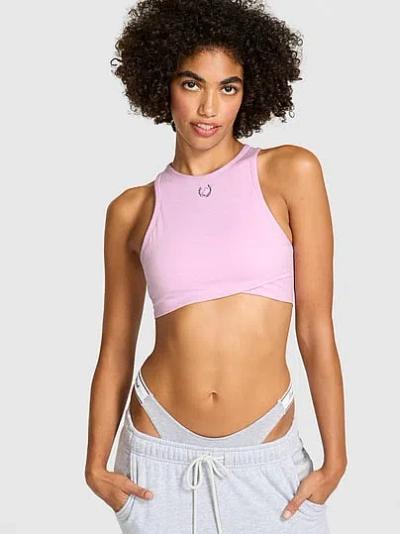 Pink Relay High-neck Crossover Sports Bra In Purple
