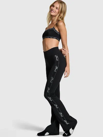 Pink Relay Logo Shine Flare Leggings In Black