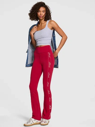 Pink Relay Logo Shine Flare Leggings In Red
