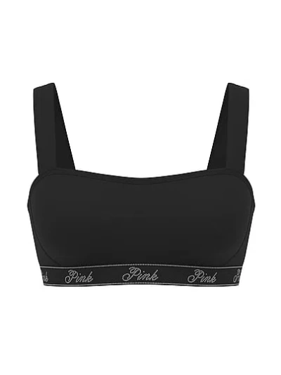 Pink Relay Logo Shine Sports Bra In Black