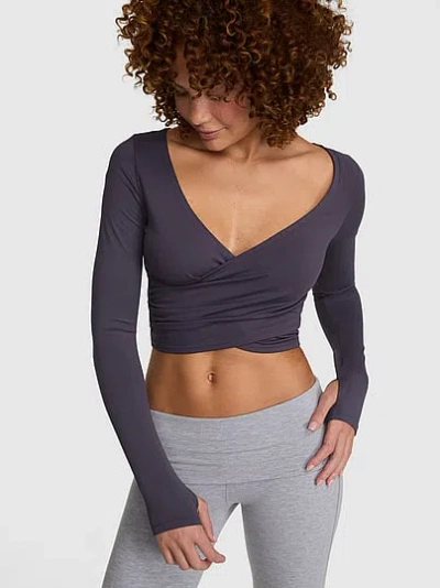 Pink Relay™ Long-sleeve Cropped Wrap Top In Blue