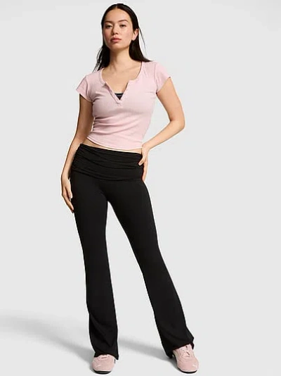 Pink Relay™ Ruched Foldover Flare Leggings In Black