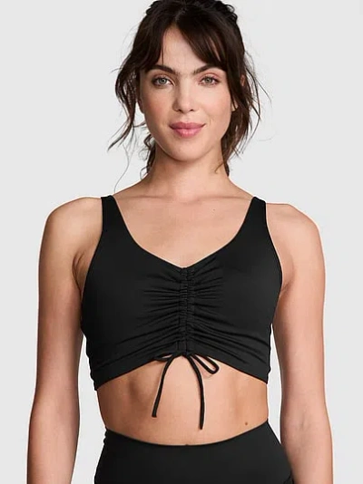Pink Relay Ruched Plunge Sports Bra In Black