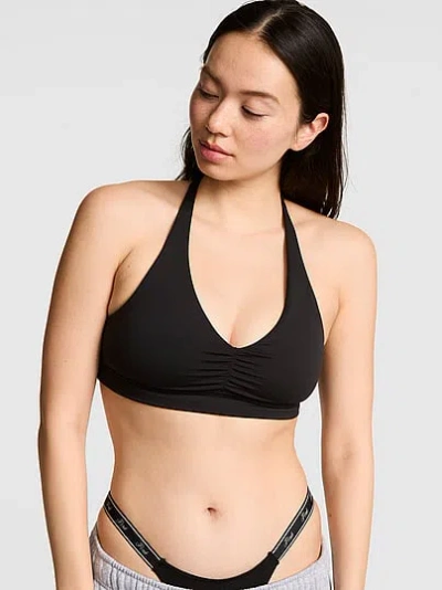 Pink Relay™ Ruched Plunge Sports Bra In Black