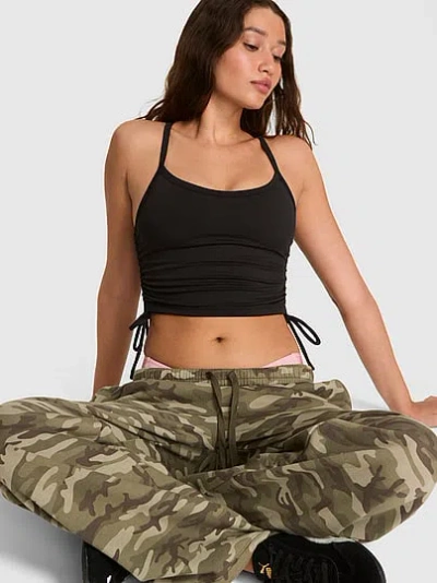 Pink Relay™ Side-ruched Cropped Bra Tank In Black