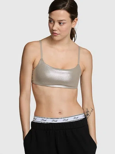 Pink Relay Square-neck Sports Bra In Silver