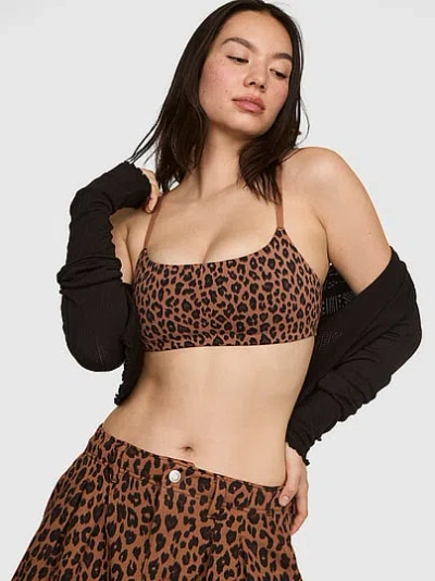 Pink Relay Square-neck Sports Bra In Animal Print