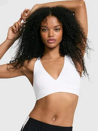 Pink Relay Strappy Plunge Sports Bra In White