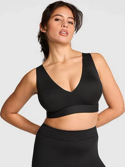 Pink Relay Strappy Plunge Sports Bra In Black