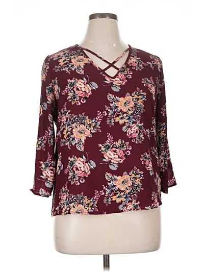 Pre-owned Pink Republic 3/4 Sleeve Blouse In Burgundy