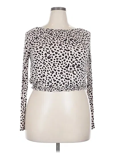 Pre-owned Pink Republic Long Sleeve Top Ivory Animal Print Pattern High Neck Tops In White