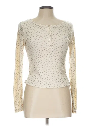 Pre-owned Pink Republic Long Sleeve Top Ivory Keyhole Neckline Tops