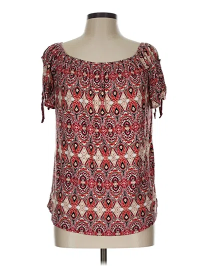 Pre-owned Pink Republic Short Sleeve Blouse In Burgundy