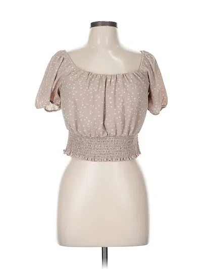 Pre-owned Pink Republic Short Sleeve Top Tan Sweetheart Neckline Tops In Brown