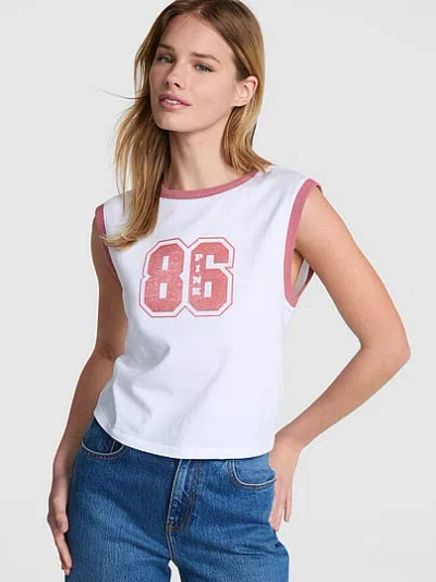 Pink Retro Cotton Muscle Tank Top In White