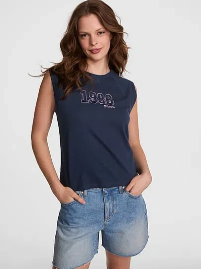 Pink Retro Cotton Muscle Tank Top In Blue