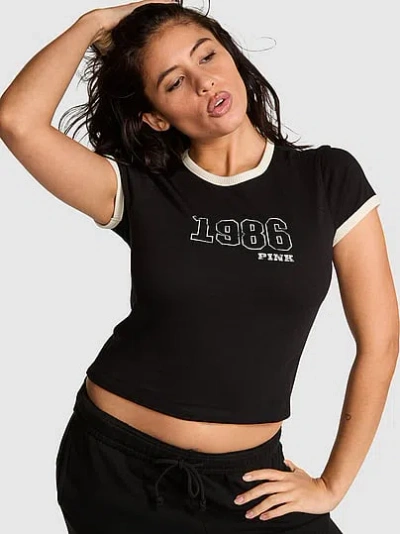 Pink Retro Cotton Tee In Black