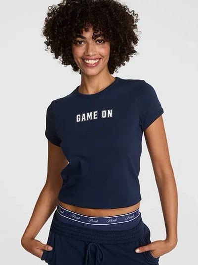 Pink Retro Cotton Tee In Blue