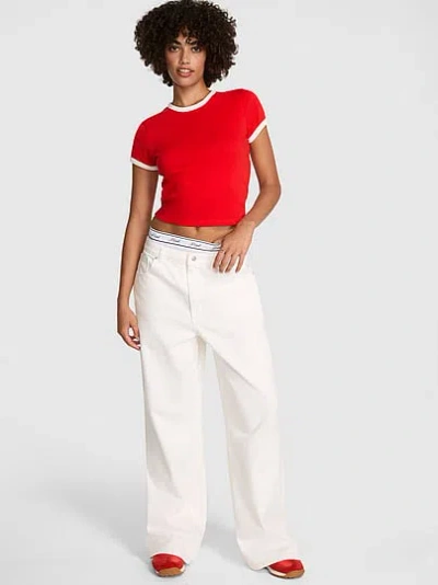 Pink Retro Cotton Tee In Red
