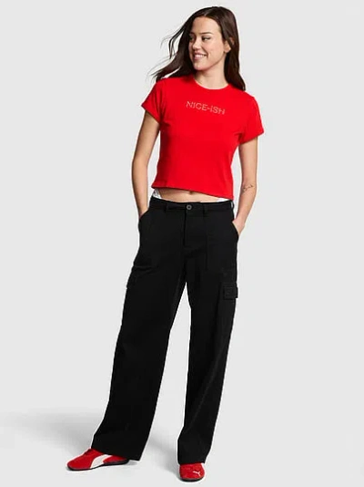 Pink Retro Cotton Tee In Red