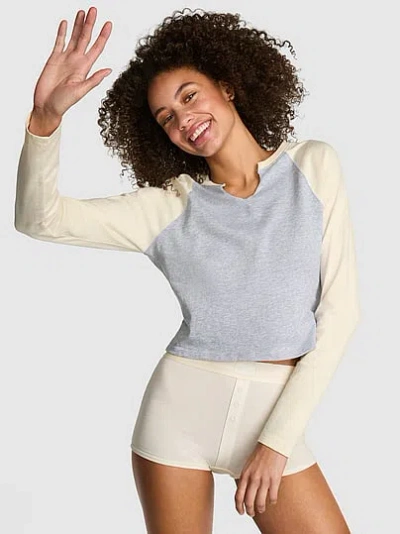 Pink Retro Long-sleeve Cotton Tee In Gray