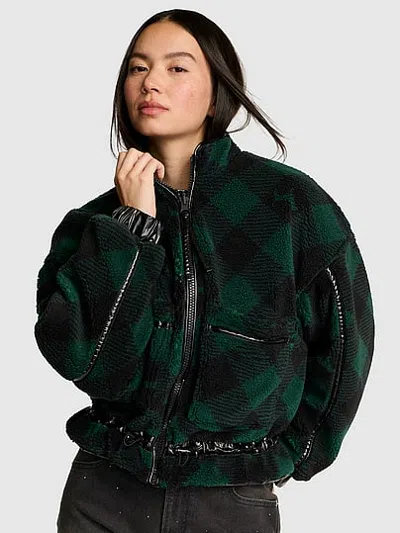 Pink Reversible Cozy Plush Nylon Bomber Jacket In Print