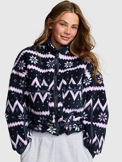 Pink Reversible Cozy Plush Nylon Bomber Jacket In Print