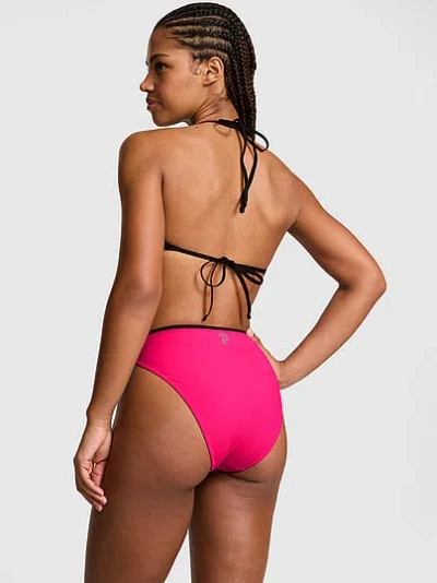 Pink Ribbed High-waisted Cheeky Bikini Bottom In