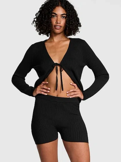 Pink Ribbed Knit Short In Black