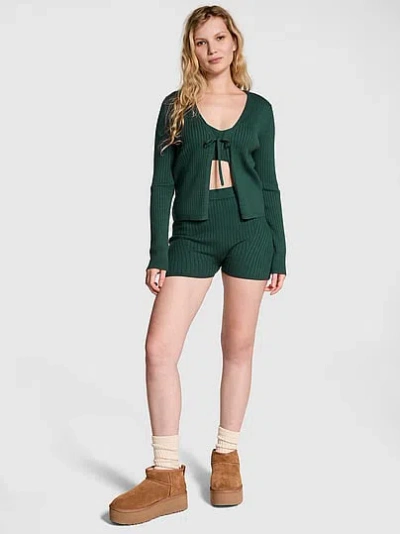 Pink Ribbed Knit Short In Green