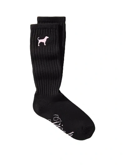 Pink Ribbed Slouch Socks In Black