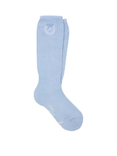Pink Ribbed Slouch Socks In Blue