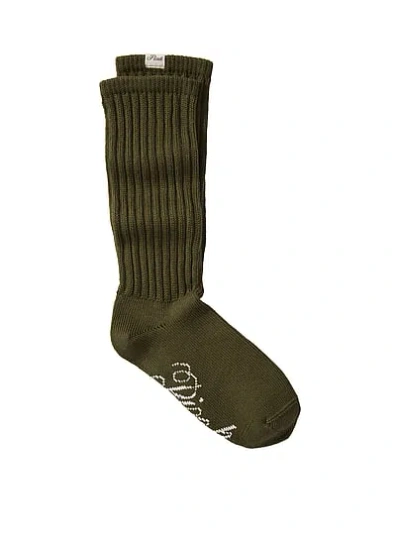 Pink Ribbed Slouch Socks In Green