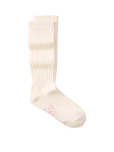 Pink Ribbed Slouch Socks In Neutral