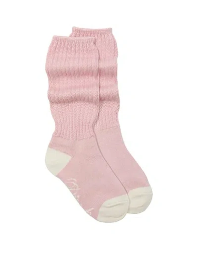 Pink Ribbed Slouch Socks In