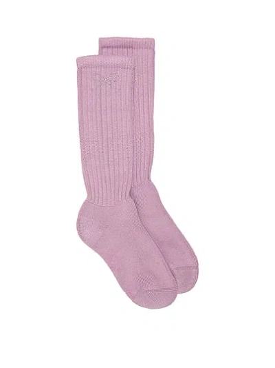 Pink Ribbed Slouch Socks In Purple